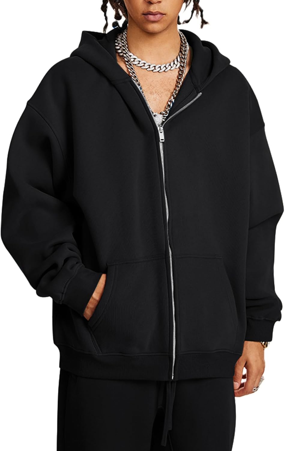 Gihuo Men's Fleece Zip Up Hoodie Full-Zip Hooded Sweatshirt Jacket Casual Streetwear