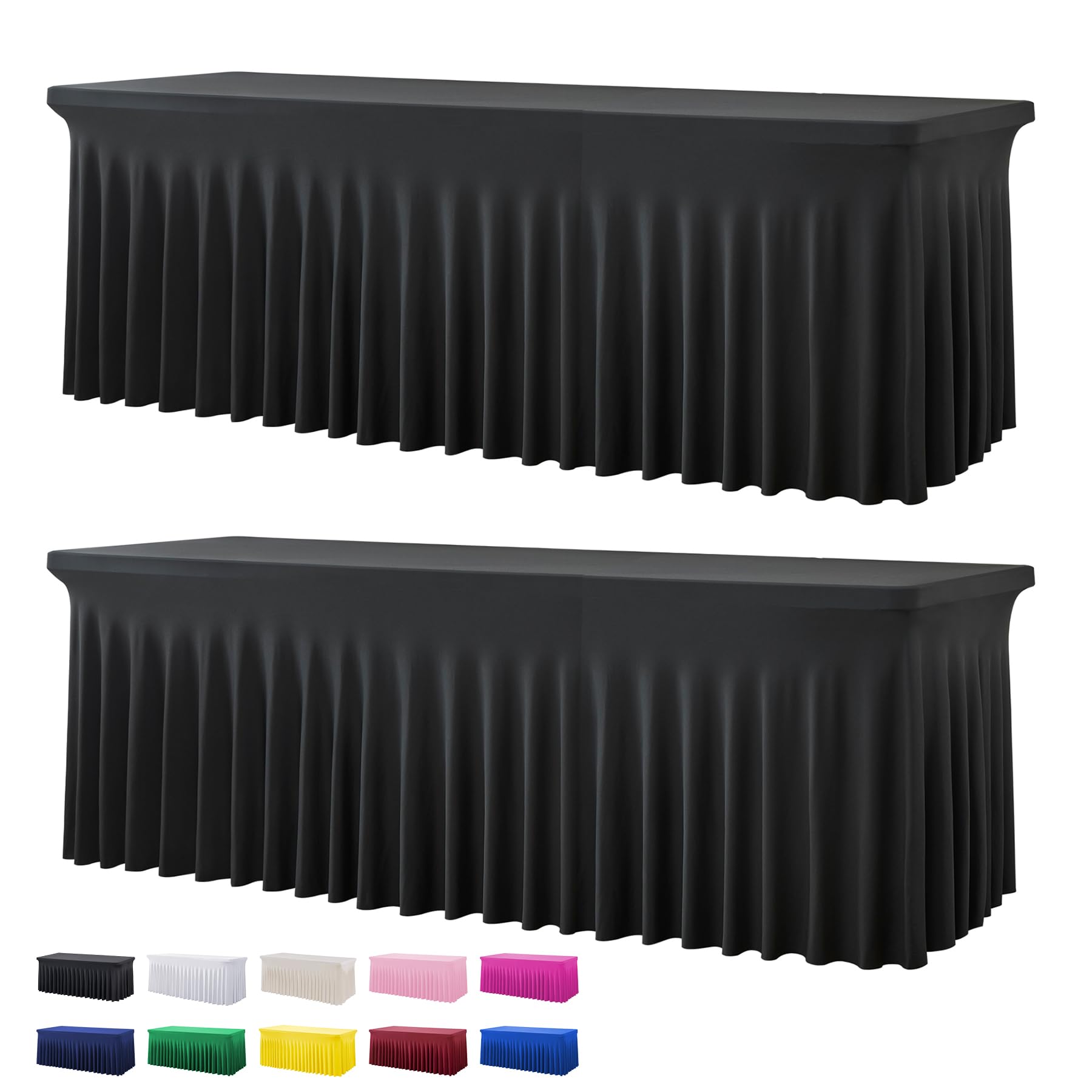 Htper 2 Pack Black Spandex Tablecloth for 8 Foot Rectangle Tables