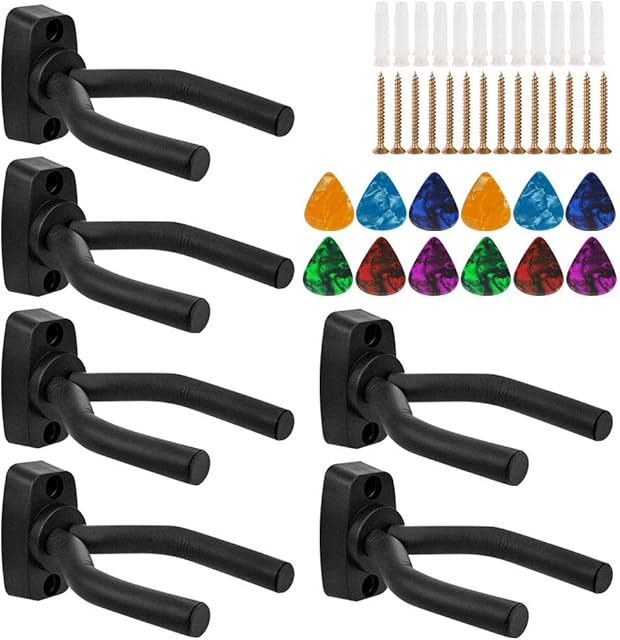 Sgizoku 6 Packs Guitar Wall Mount Hanger Guitar Wall Hangers Hook Bracket Holder Guitar Stand fit Guitars Bass Mandolin Banjo Ukulel