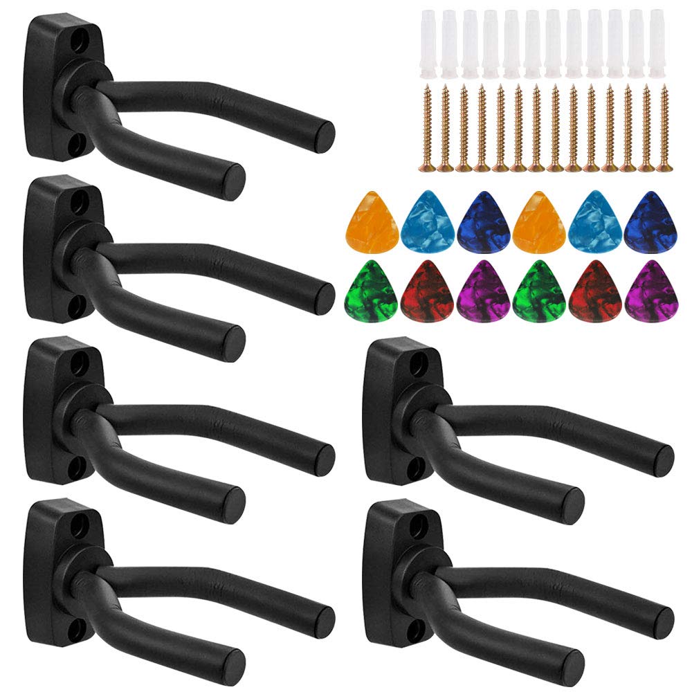 Sgizoku 6-Black Guitar Wall Mount - Hanger Stand Holder Display Rack Bracket For Most Guitar Bass Accessories (6-Black)