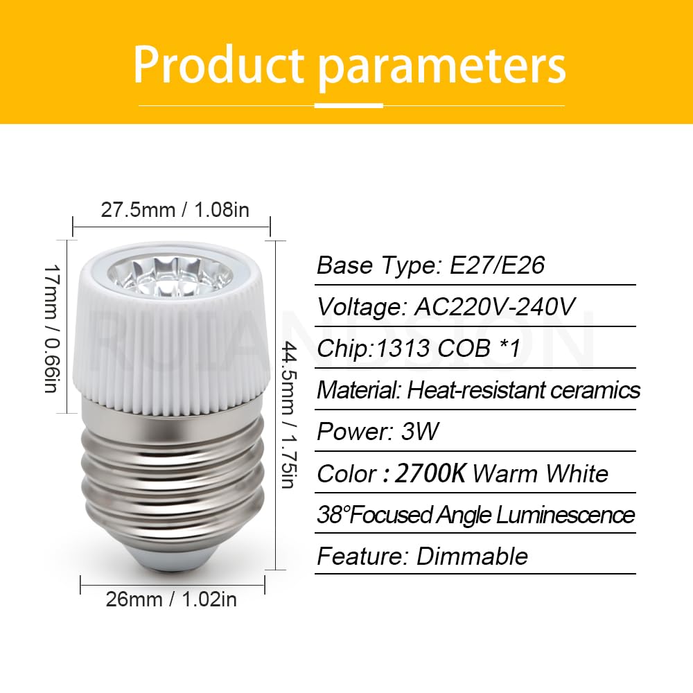 E27 dimmbare LED 3W Birne 2700K Warmweiß COB Spot für Gästezimmer | 2700K warm einladendes Leuchten für Hotels & Pensionen. 38° COB-Strahl, flimmerfrei, dimmbar, Keramik. Bulk-Pack