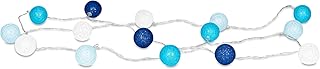 levandeo Guirnalda de luces led, 15 unidades, bolas de algodón, farolillos en azul, blanco, guirnalda decorativa de bolas de algodón