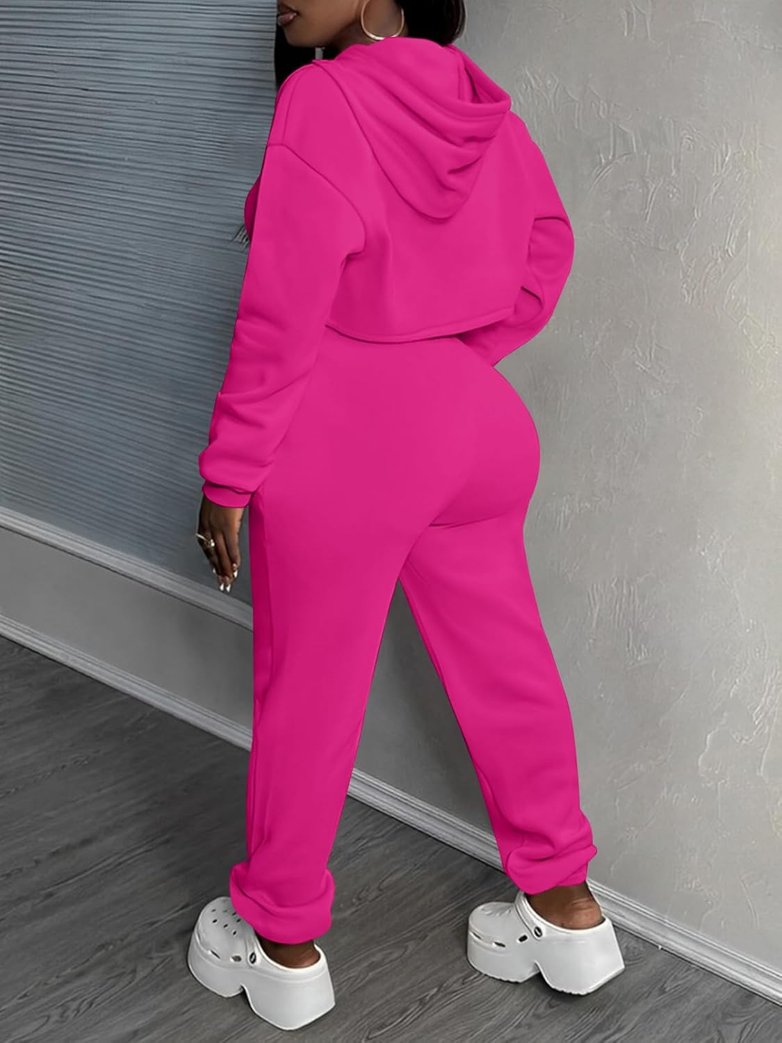 Women 3 Piece Sweatsuit Set Sexy Long Sleeve Pullover Cropped Hoodie Tank Top and Jogger Sweatpants Tracksuit - Image 5