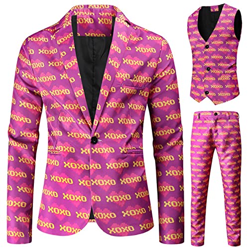 Godom Jogging Anzug Herren Set, Herren Anzug Business Herrenmode Lässig Dreiteiliger Anzug Gedruckt Knopf Mantel Weste Hosenanzug Weiche Bequeme Weste Hose Dreiteiliges Set Festliche Westen Herren – Bild 4