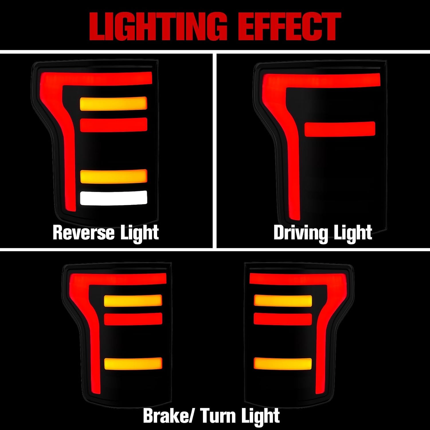Full LED Smoked Taillight for Ford F150, Brake Reverse Trun Signal Parking Tail Light Assembly for Ford F-150 2015-2020 Accessories(2PCS)