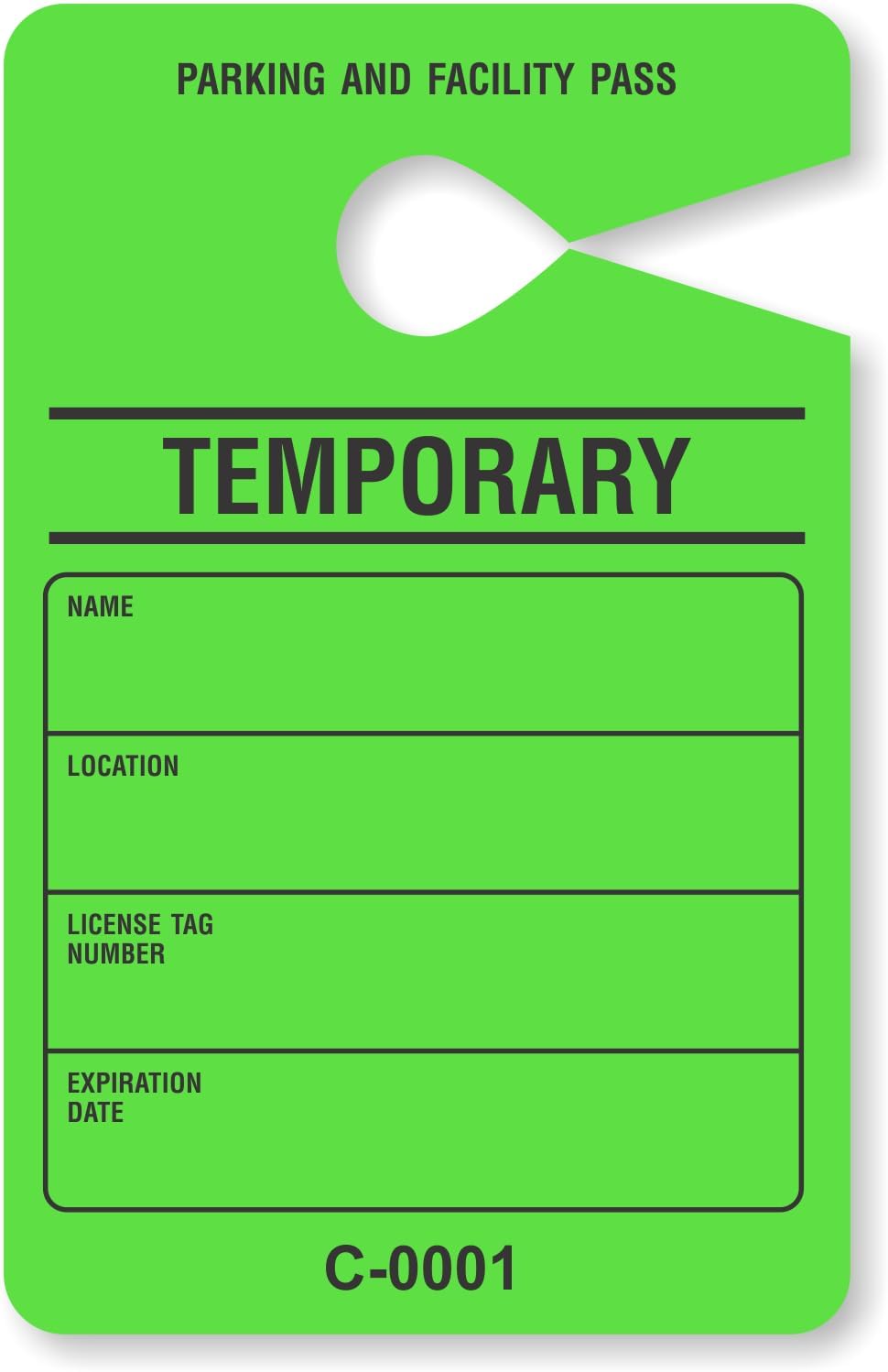 SmartSign Temporary Parking Pass (100-Pack) - Fluorescent Green Parking Permits, 5.5" x 3.5" Sequentially Numbered Hang Tags for Rearview Mirror, Write-on 10 Pt. Cardstock