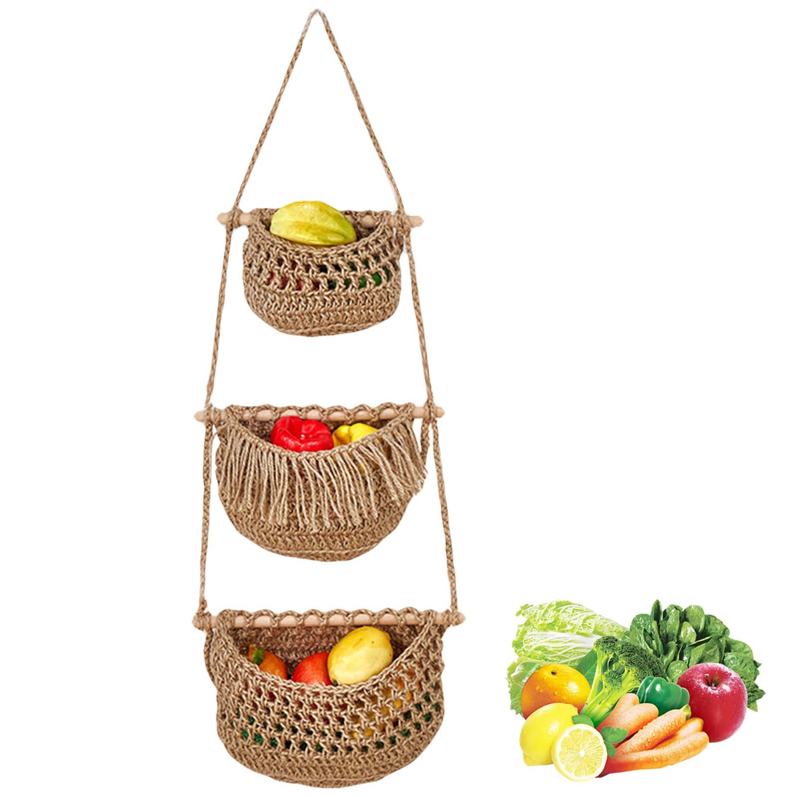Cesta de frutas colgante de 3 niveles para mantener tus vegetales frescos y ordenados