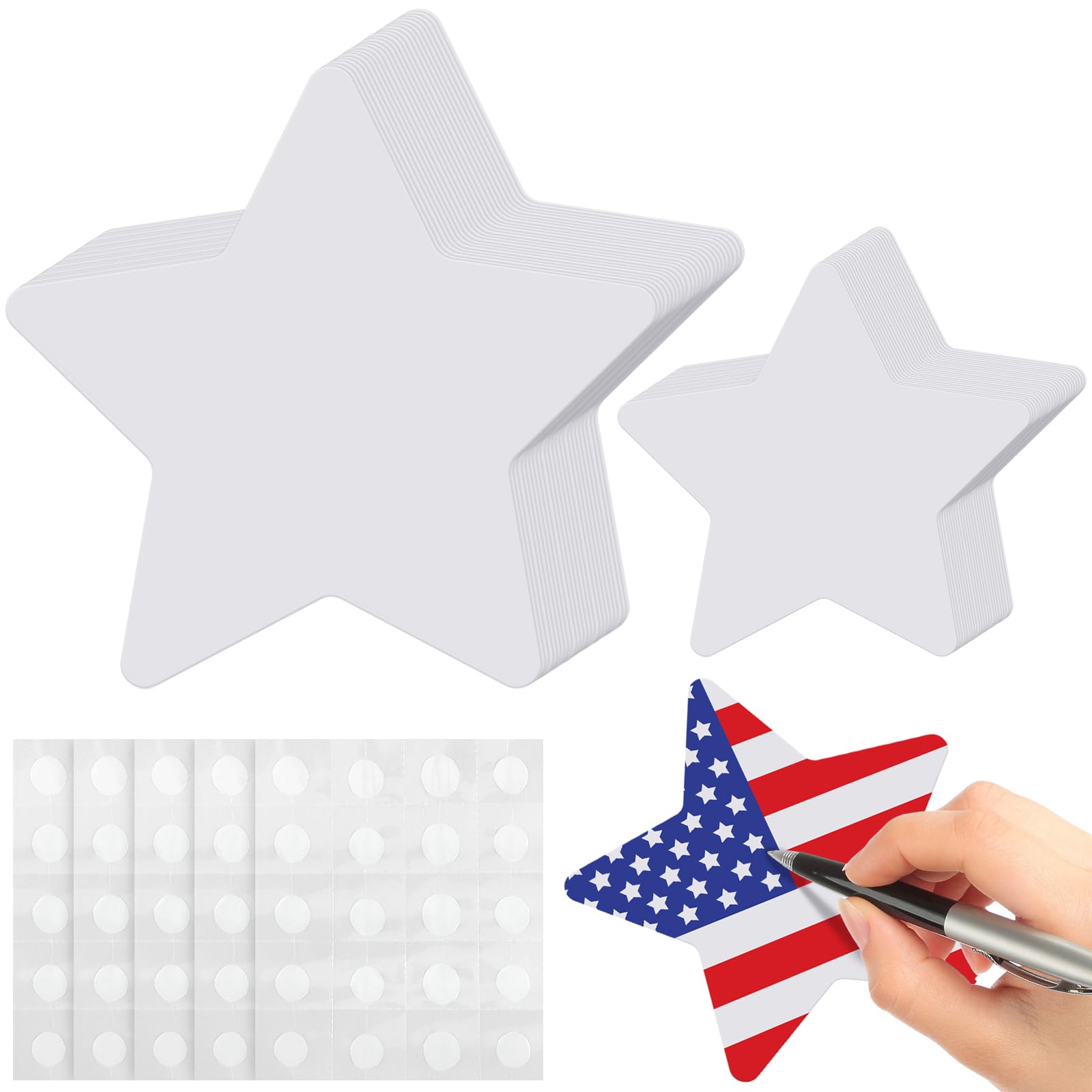 Harloon100 Pcs Star Paper Cutout Coloring Craft Kit White Color Your Own Star Card for Kid DIY Classroom Bulletin Board Cutout Decoration with 100 Glue Point for School Classroom Party