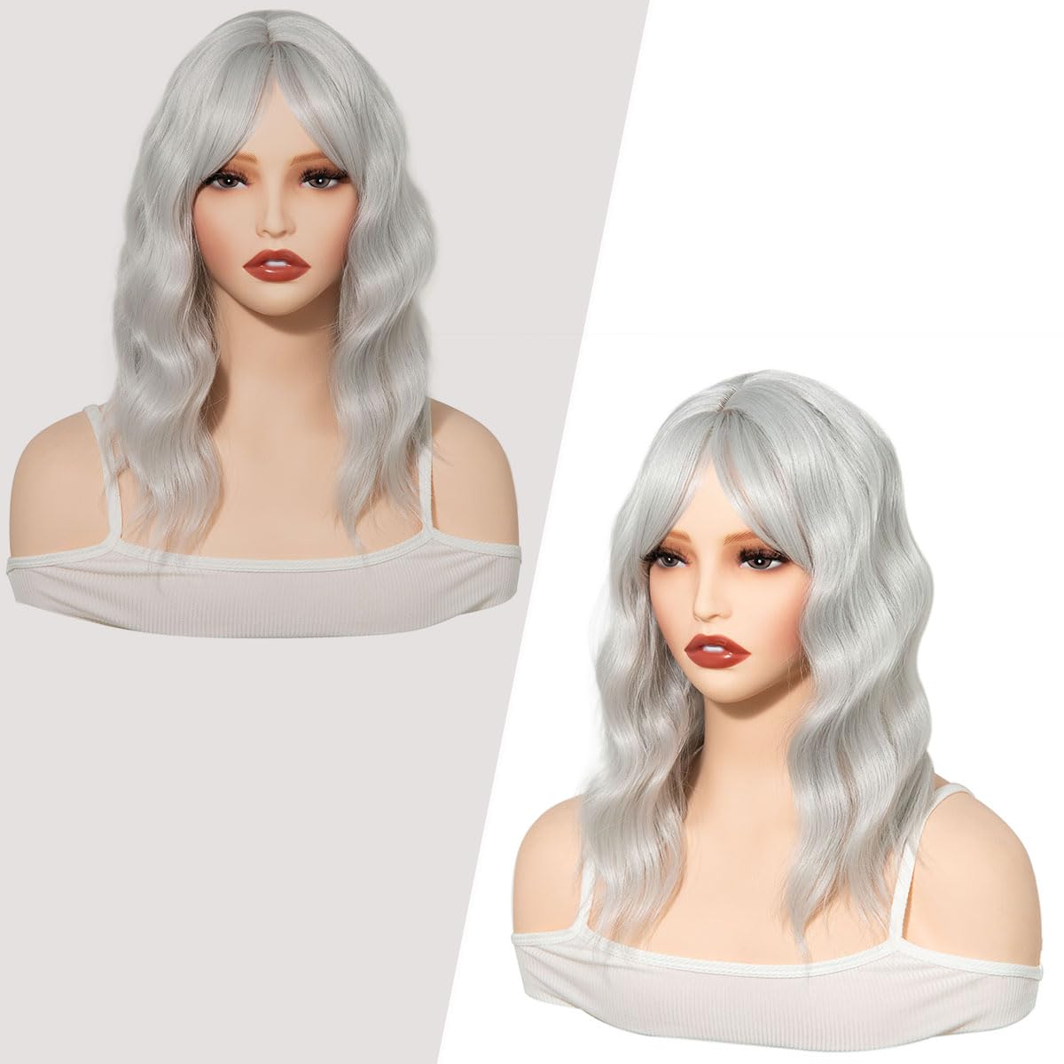 Yamel Hair Topper with Bangs Natural Synthetic 14 Inch Silver Wave Wiglets Hairpieces for Women - Image 2
