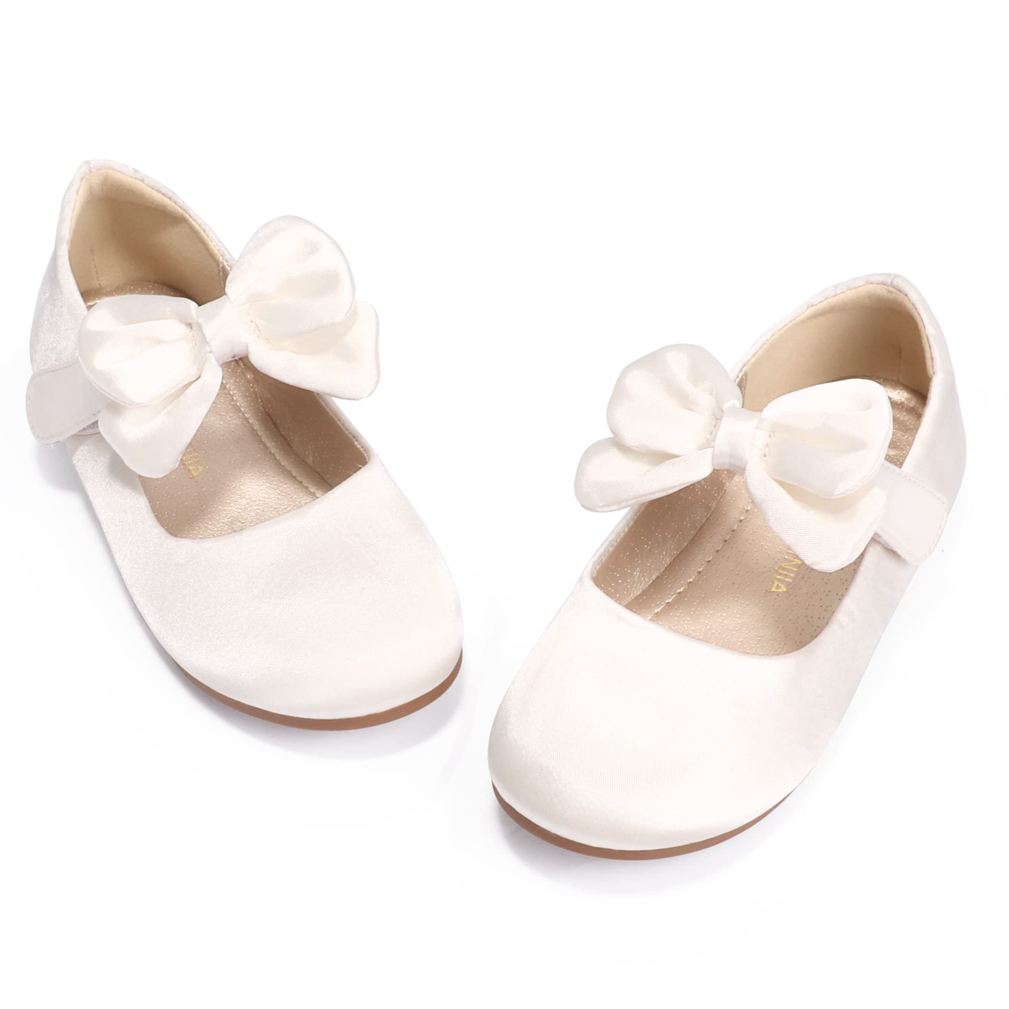 PANDANINJIA Toddler/Little Kid Girl's Angela Dress Mary Jane Ballet Flats Bow Flower Girl Wedding Party Ballerina Flat Shoes
