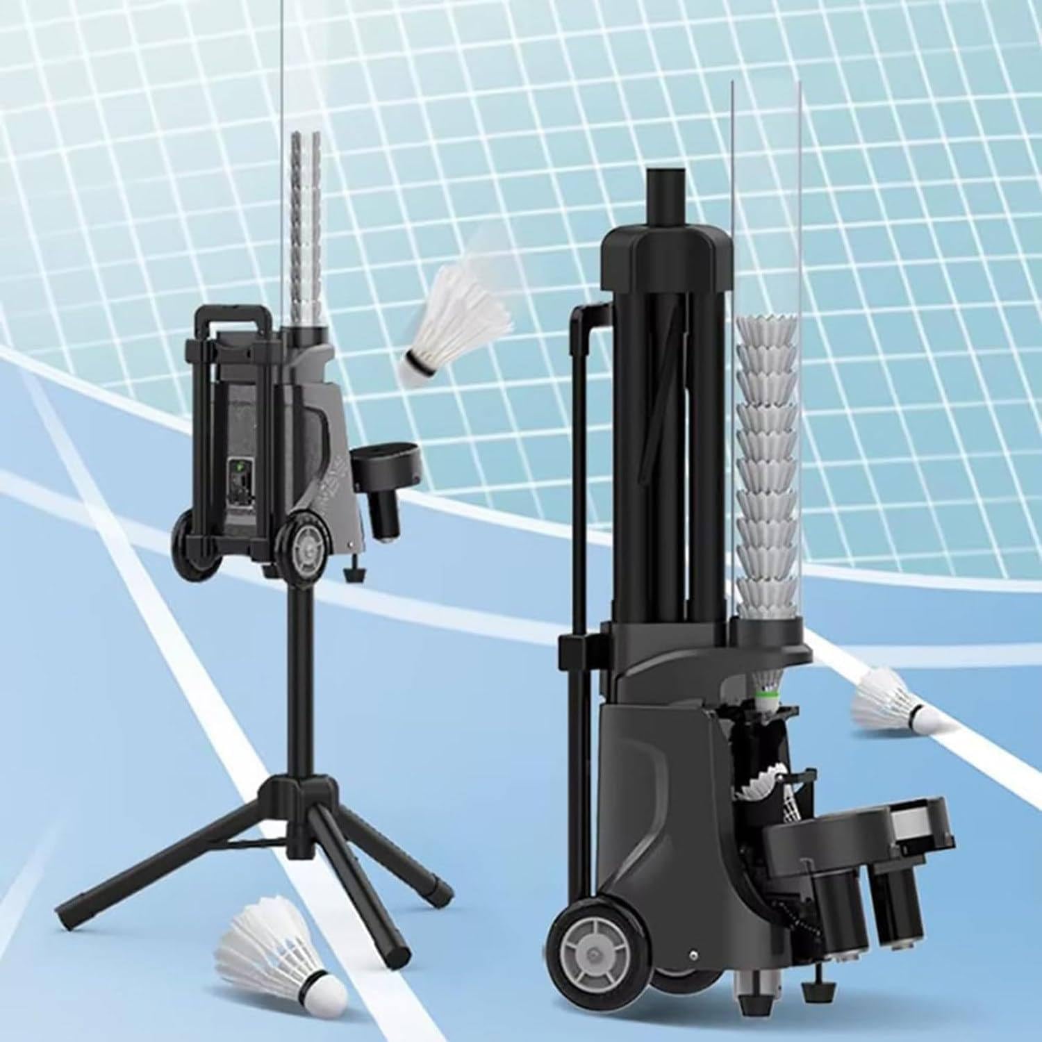 Lanzador de bádminton portátil, máquina automática con ajustes ajustables, capacidad de 52 bolas, múltiples modos de entrenamiento, frecuencia de 1 a 5 segundos para práctica en solitario
