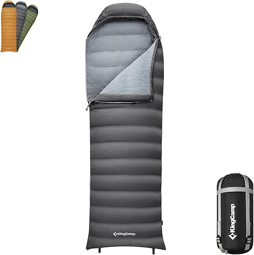 KingCamp Saco de dormir de plumón de 650 hilos, ultraligero, compacto, portátil, para adultos, clima frío, bolsa de dormir de 3 estaciones, para