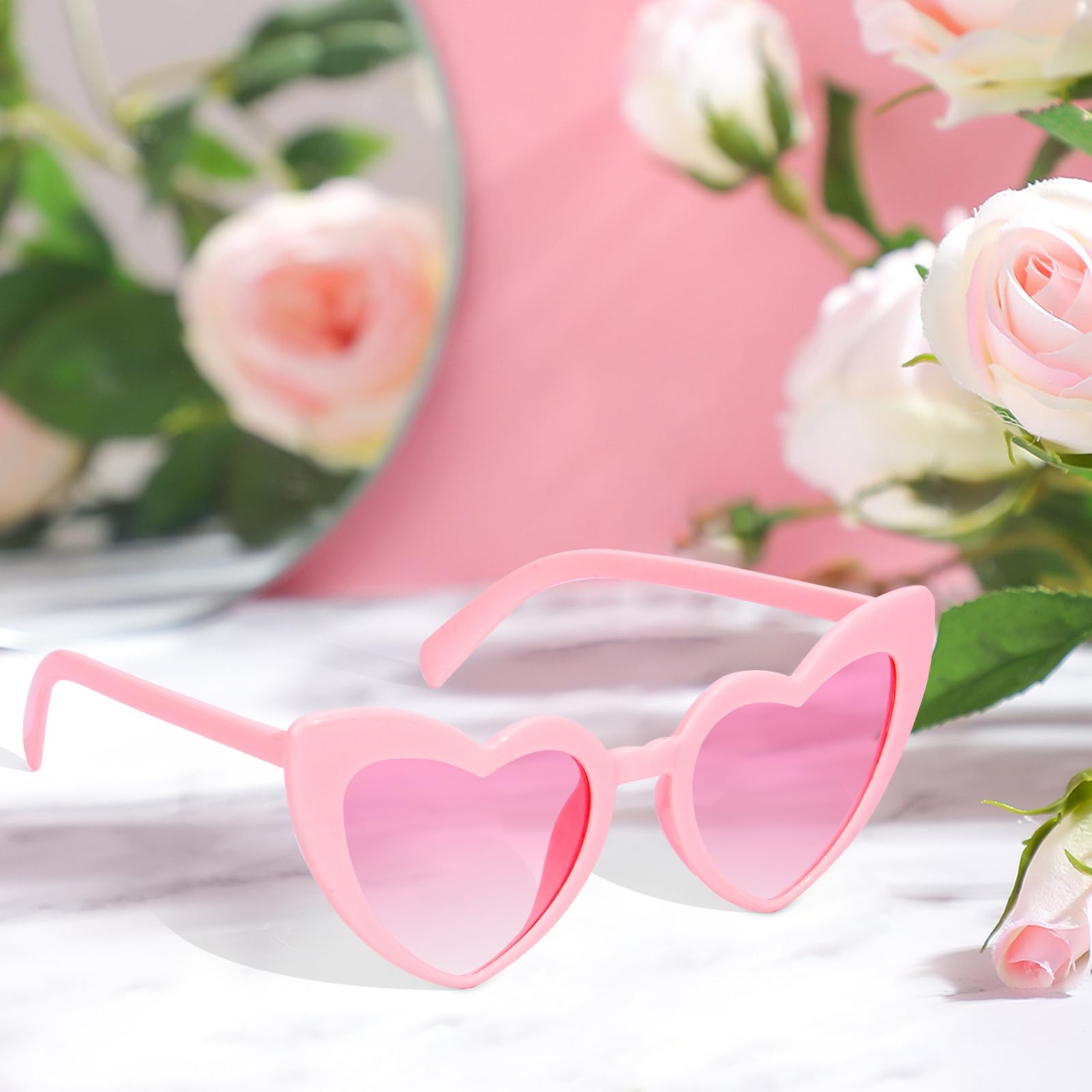 SelfTek 10 sztuk okularów przeciwsłonecznych w kształcie serca, vintage okulary w kształcie serca, retro, kocie oko, miłość, wielopak modne modne okulary dla kobiet wieczór panieński, różowy