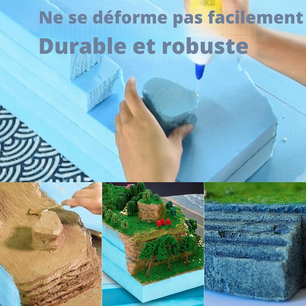 Lot de 6 plaques en mousse rigide faites à la main - Matériau de modèle DIY - Plaque de mousse rigide bleue - Plaque de polystyrène pour modélisation de paysage (20 mm)