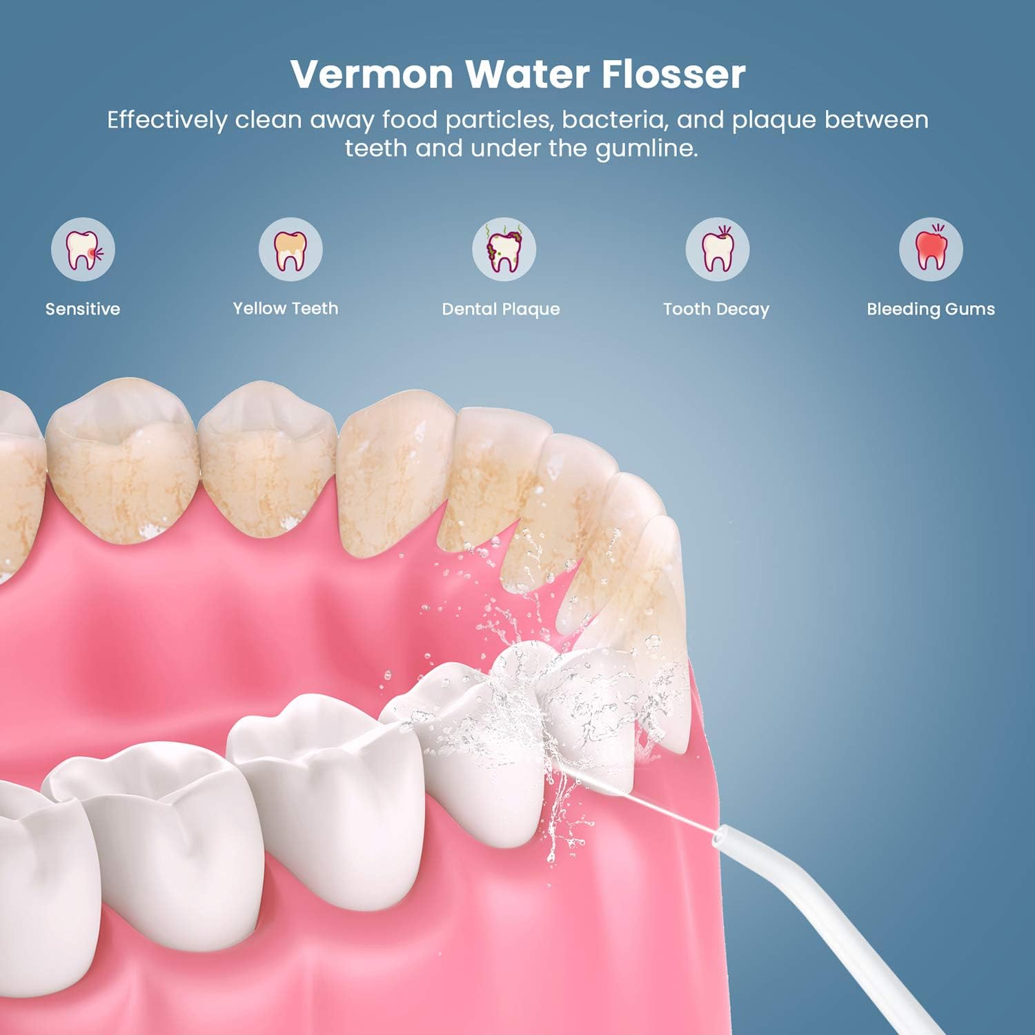 Cordless Water Flosser for Teeth with DIY Water Pressure, Vermon LED Teeth Cleaner Portable Rechargeable Dental Oral Irrigator 6 Modes and 6 Jet Tips with 300ml Water Tank for Travel & Home : Beauty & Personal Care