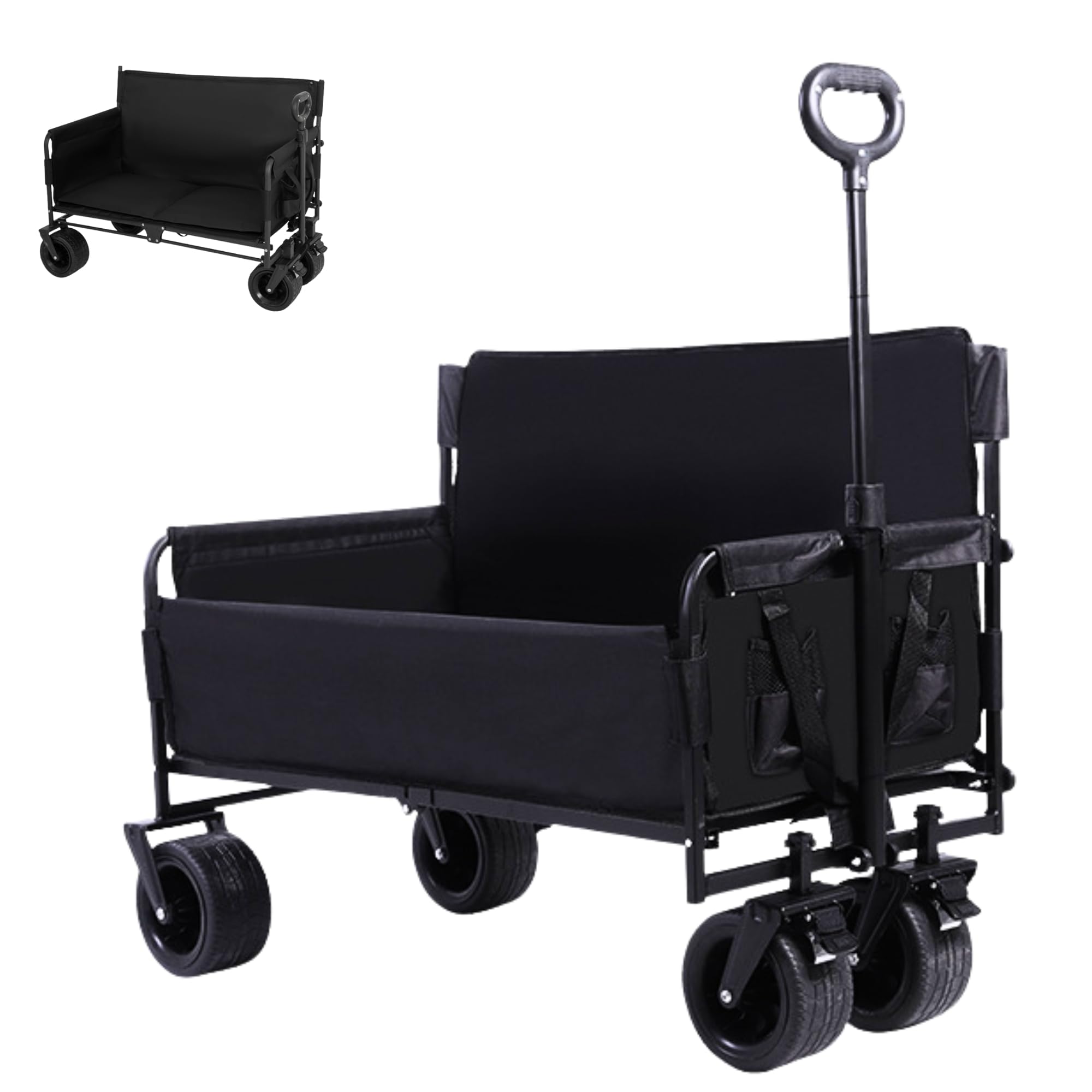 𝗖𝗮𝗿𝗿𝗼 𝗱𝗲 𝗣𝗹𝗮𝘆𝗮 Plegable para Camping, Picnic, etc. Carrito de Mano para Jardín. Carreta de Transporte con Bolsa y Mango Ajustable. Carretilla con Ruedas Grandes con Freno Resistentes. — view 9
