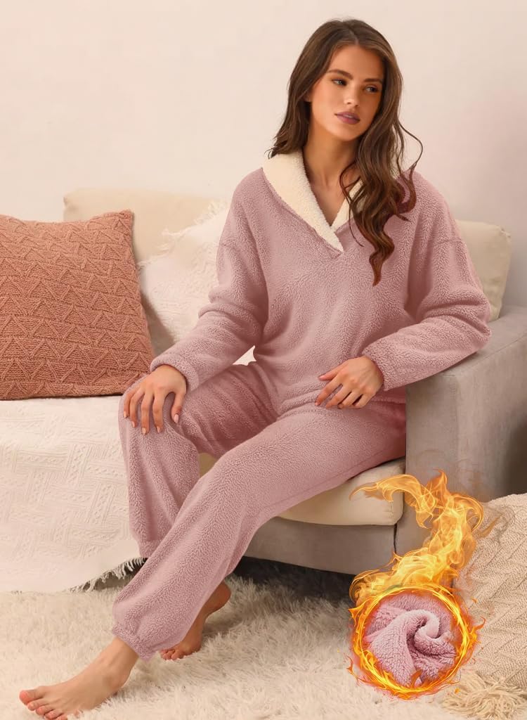 Muchpow Womens Fluffy Pajamas Set Winter Warm Fleece Oversized Pullover Fuzzy Pants Sets Plush Loungewear 2 Piece Pjs - Image 5