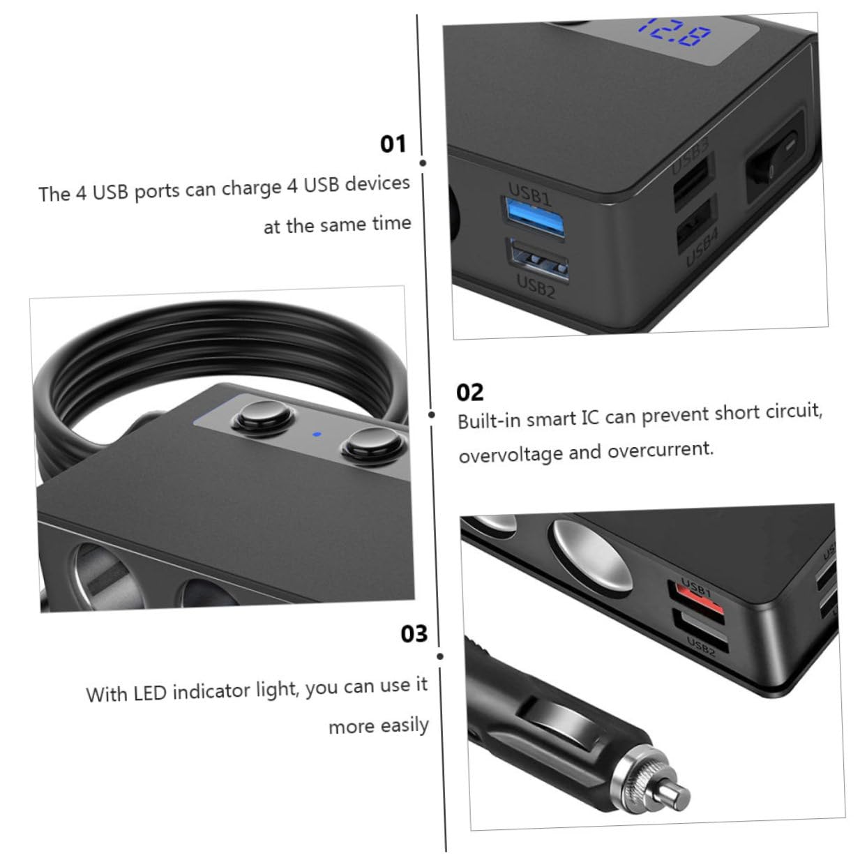 Operitacx Caricatore Auto con Porte USB e Prese Accendisigari Adattatore per Sicura Smartphone e Dispositivi Elettronici Auto