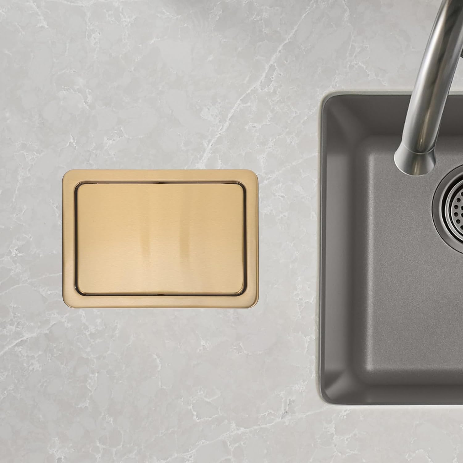 Recessed Stainless Steel Trash Can Lid with Swing Cover Metal Garbage Bin Lid for Kitchen Sink for Home and Commercial Use Titanium Color 430 Material