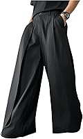 OYOANGLE Men's Baggy Wide Leg Pleated Dress Pants - Zipper Fly, Pockets, Business Casual Trousers