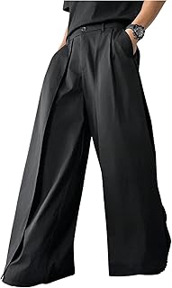 Men's Baggy Wide Leg Pants Zipper Fly Pleated Trousers Business Casual D...