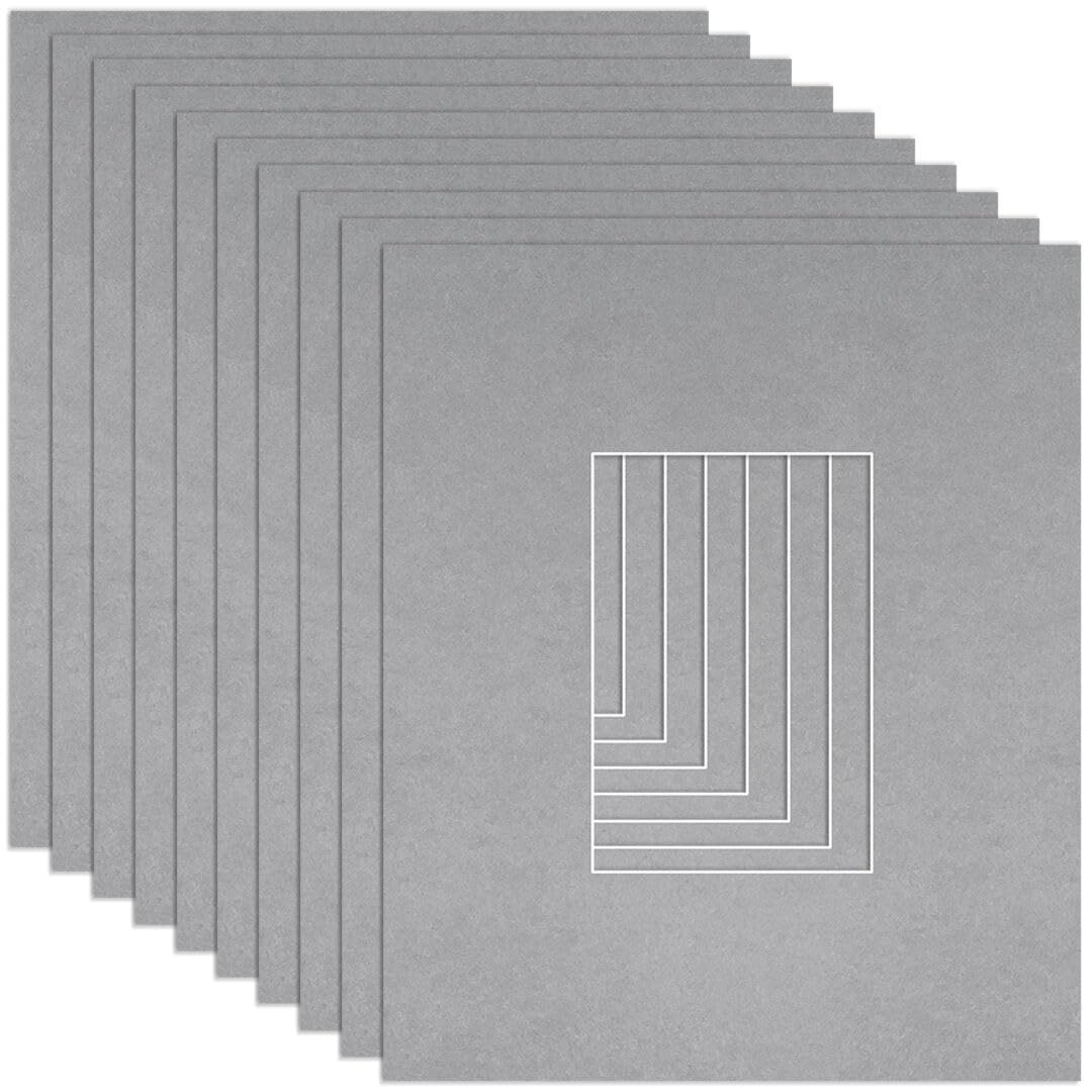 Procut Global 12x10" Silver Picture Mounts to Fit 6x4" Aperture - Precision Cut Cardboard Photo Mount - Ideal for Frames, Prints, Artwork & Certificates - Sizes & Colours Available - 10 Pack