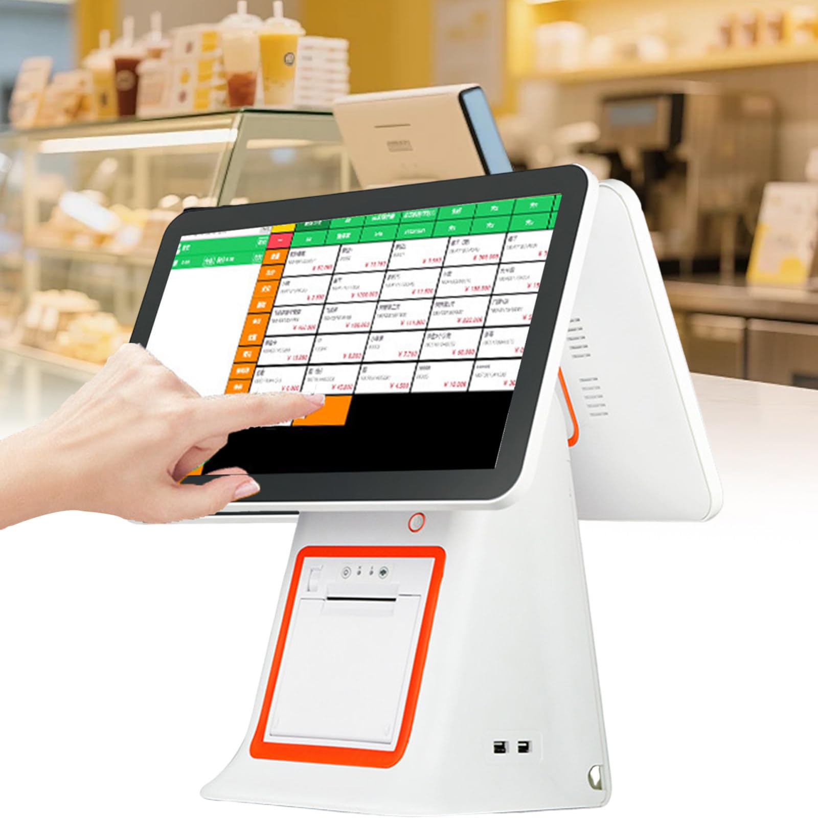 Caja registradora Inteligente de Doble Pantalla, Sistemas TPV, Monitor de 15.6 Pulgadas, 8 GB de RAM, SSD de 128 GB, resolución de Caja, para comercios, restaurantes y Tiendas White