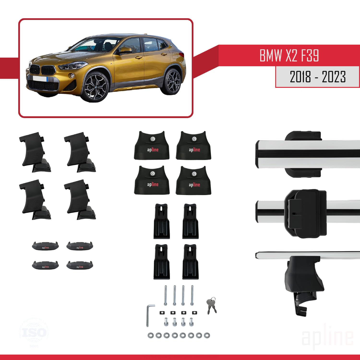Compatibile con BMW X2 (F39) 2018-2023 Ace-4 Barre Tetto Portapacchi Auto Barre Portatutto Grigo Alluminio 2 Barre