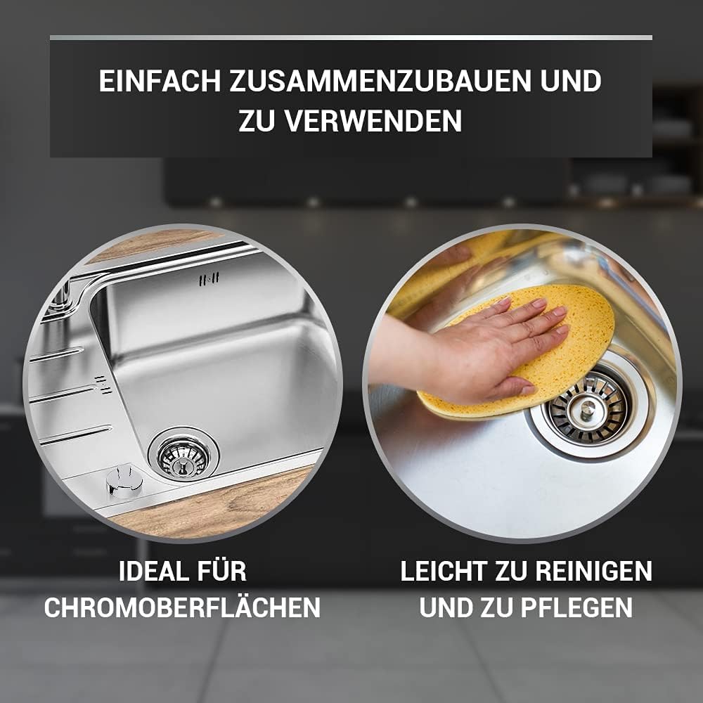 AQUADE Válvula para cesta de 70 mm con cable Bowden + organizador para fregadero | Fregadero de desagüe, sifón para cocina