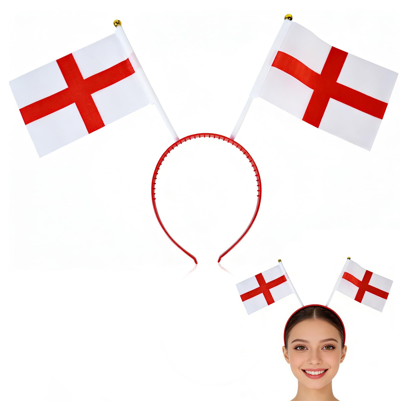 Mitibet 1 Pack England Flag Headband, St George's Cross Head Bopper, 2026 Football Soccer Decorations, Red Fan Sport Party Accessories, England Supporter Hairband