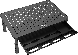Maclean MC-946 Soporte Ergonómico para Monitor/Portátil con Cajón, Tamaño de Pantalla de 13 a 32 Pulgadas, Altura Ajustable, Capacidad de Carga de hasta 20 kg