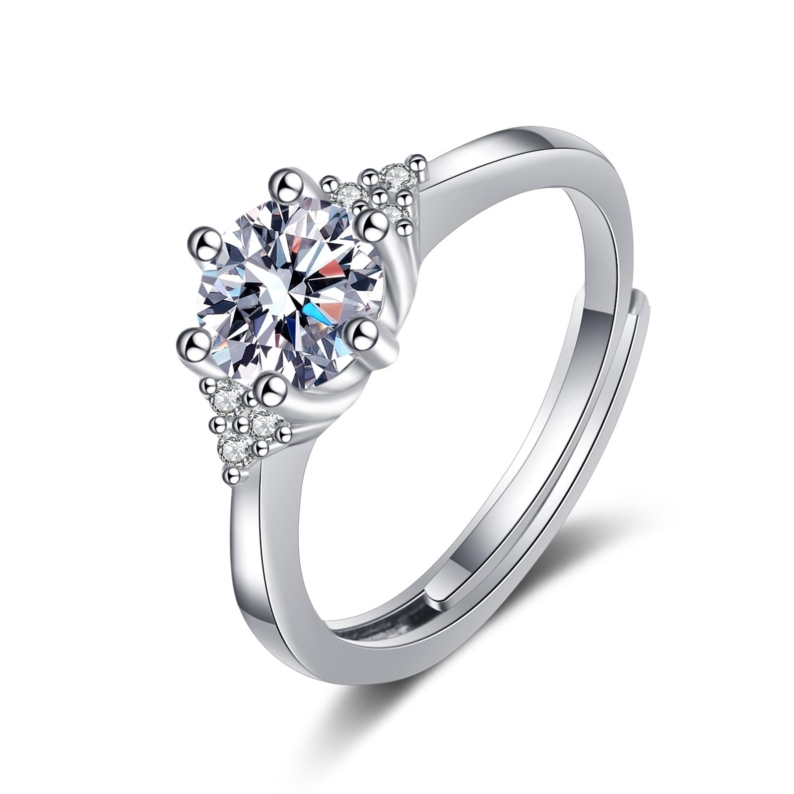 9 Karat Weißgold Damen Ring Moissanit Weiß, Damenring mit Glänzendem Moissanit