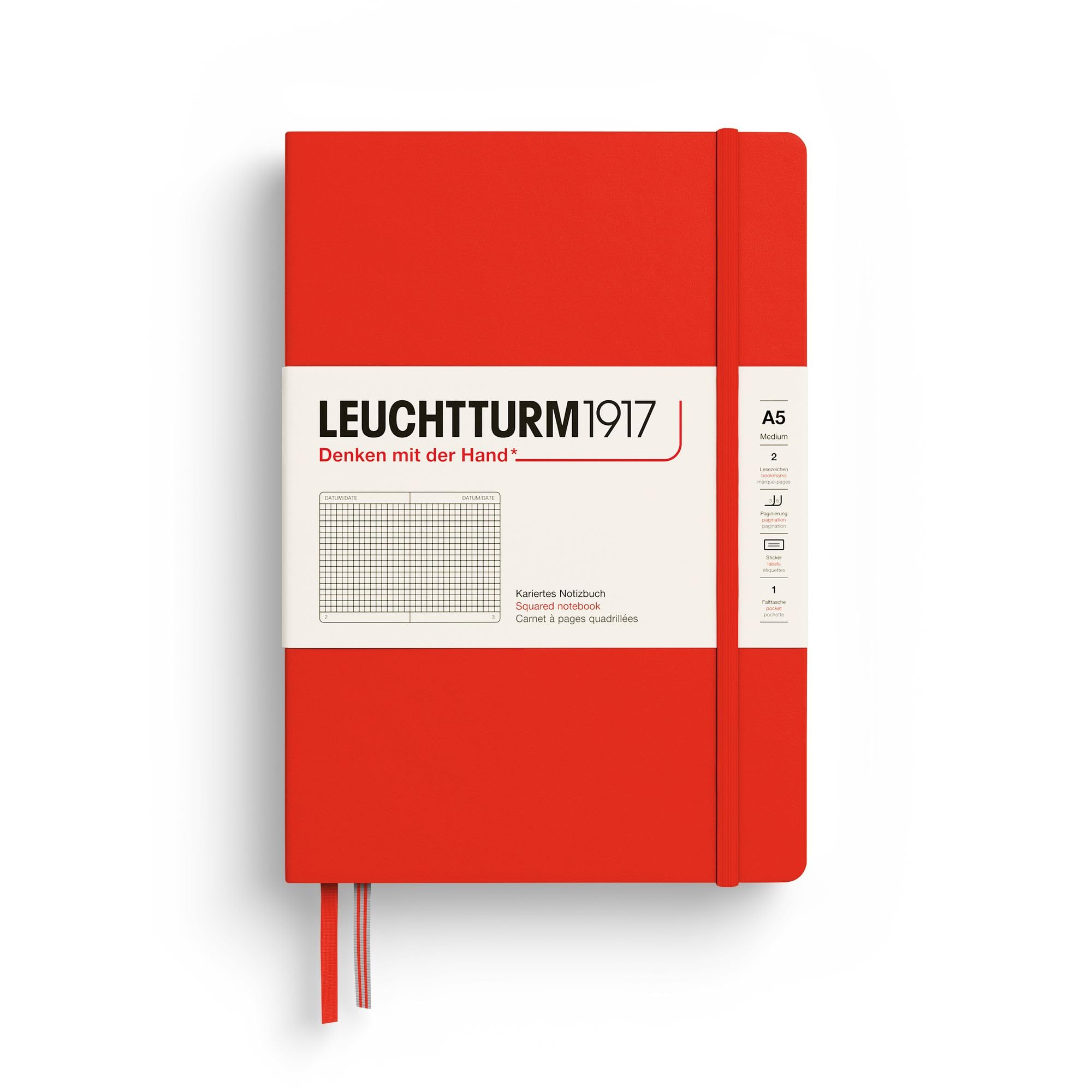 LEUCHTTURM1917 - Notebook Hardcover Medium A5-251 Numbered Pages for Writing and Journaling (Lobster, Squared)