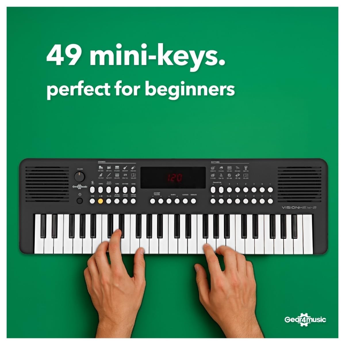 VISIONKEY-2 Tragbares MIDI-Keyboard Piano mit 49 Tasten, e-Piano, schwarz | Für Anfänger und Musikbegeisterte, 49 Minitasten, 300 Sounds und Rhythmen, USB-MIDI, Kopfhöreranschluss, Batterie oder USB