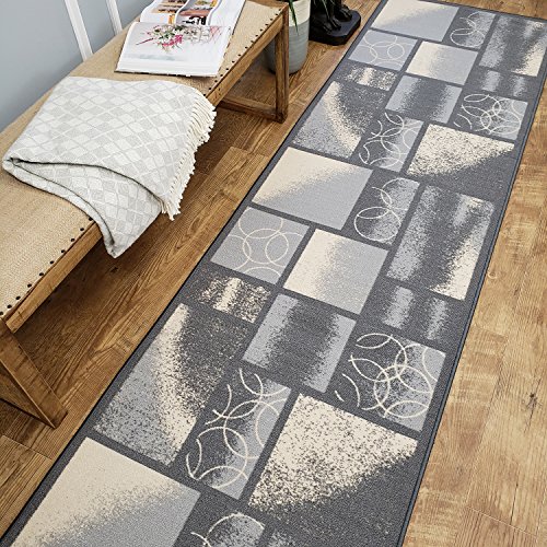 Maxy Home Custom Size Hallway Runner Rug - 22 In X 12 Feet - Price Drops By Size - Rubber Backed Non Slip Geometric - Choose Width X Length #TOP5
