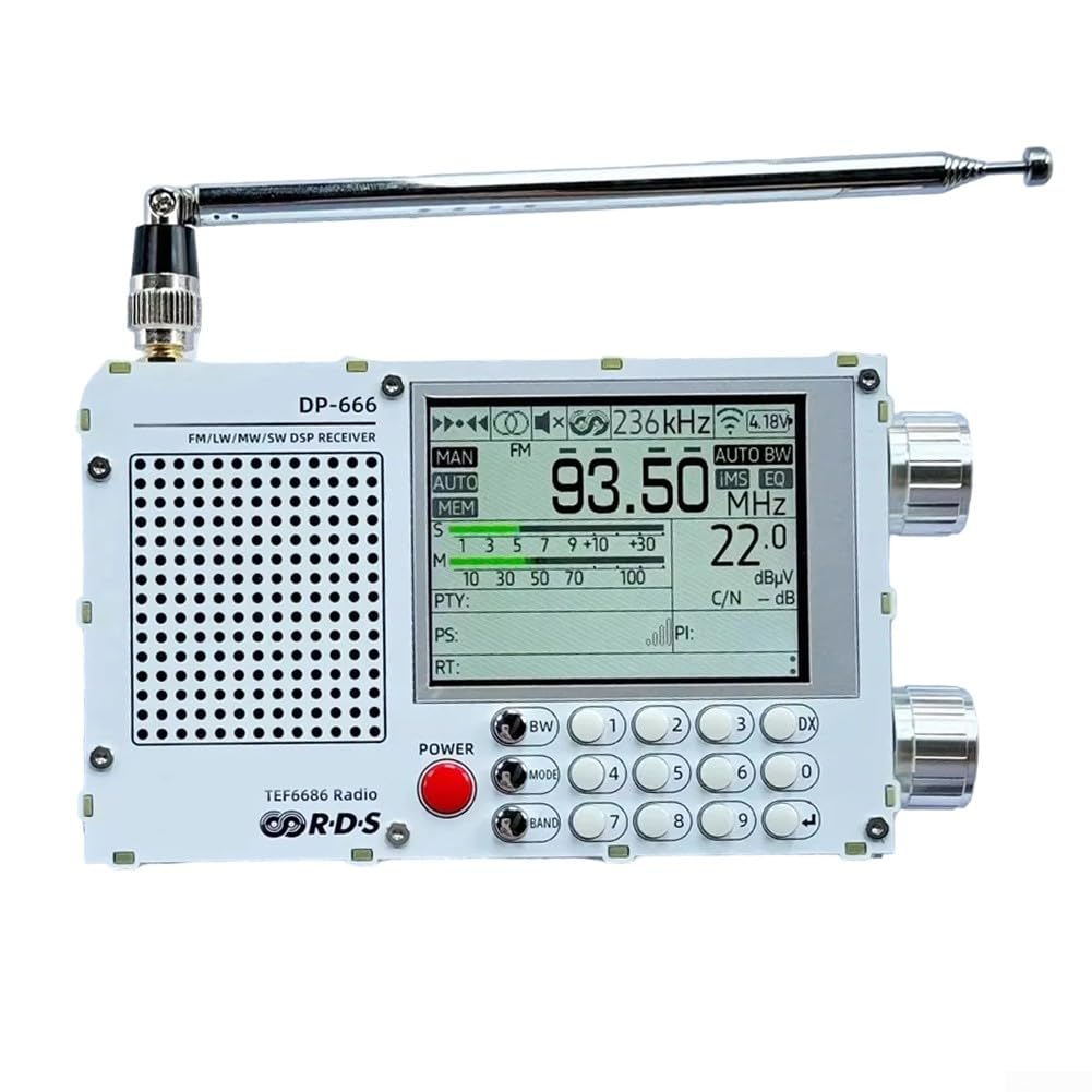 Radio portátil, DP-666 TEF6686 Radio de alta sensibilidad Banda completa FM AM FM Radio de onda corta con pantalla LCD táctil a color de 2.8 pulgadas (blanco)