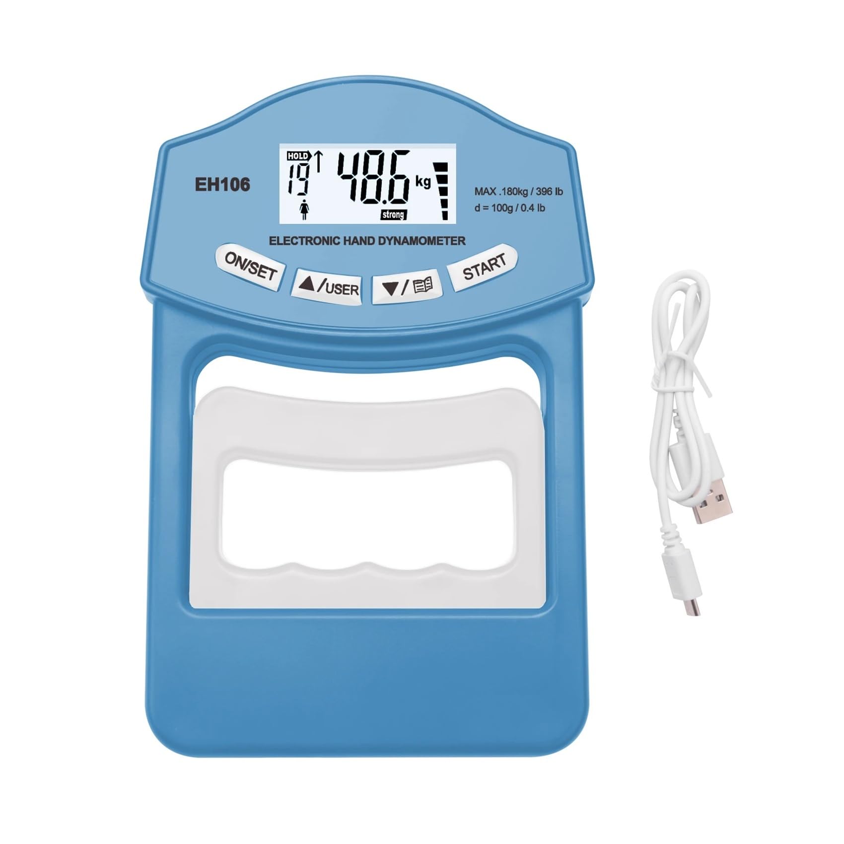 Tester di presa, dinamometro digitale da mano 396 libbre/180 kg, misuratore, schermo LCD USB Test accurati(Blue Grip Meter)