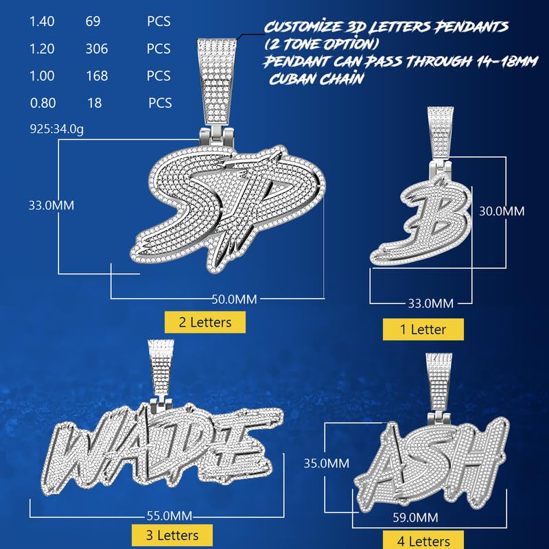 YIMERAIRE Custom 3D Iced Out Moissanite Logo Letter Pendant - Personalized Name Necklace S925 Sterling Silver Men Rapper Jewelry 18K Gold Plated Hip Hop2