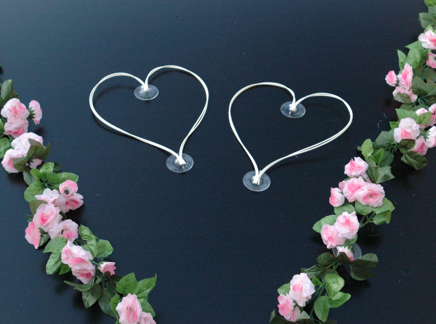 VIP Garland 30 Azaleas 30 Roses 18 Extra Strong Suction Cups 2 x 180 cm Garland 4 Door Handle Decorations 2 Rattan Hearts Bride Couple Car Decoration Wedding Car Wedding Car® Car Decoration (Pink 1) - Image 3