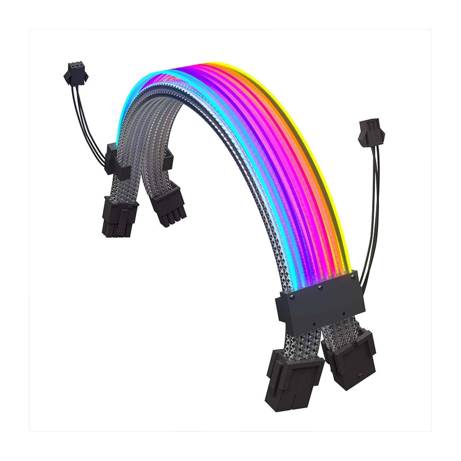 Kit di cavi di alimentazione RGB con doppio LED per illuminazione ARGB migliorata per PC da gioco, 2 cavi di prolunga a 8 pin, 18 AWG, plug and play, 1 unità (nero)