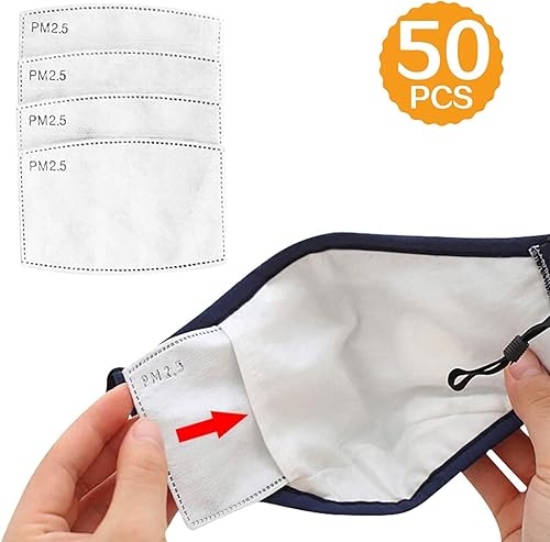 Miniatura 2 de Paquete de 50 filtros de carbón activado PM 2.5 de alta calidad, 5 capas protectoras filtro reemplazable anti neblina para máscara