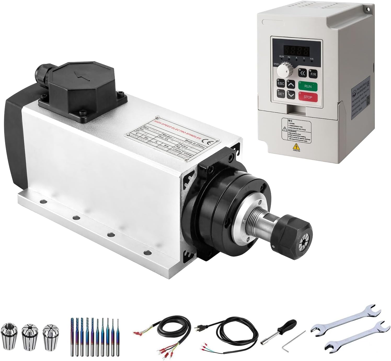 CNC Spindle Motor Kits 220 V 3 KW 3000 W Air-Cooled Spindle Square CNC Spindle Motor 220 V 3.7 KW VFD ER20 13 Pieces Collets for Aviation Wire Drill for CNC Router Machine