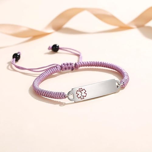 Miniatura 2 de Pulseras de alerta médica para mujer, ajustables, personalizadas, gratis, grabadas, pulseras de identificación médica, 6.5-8 pulgadas