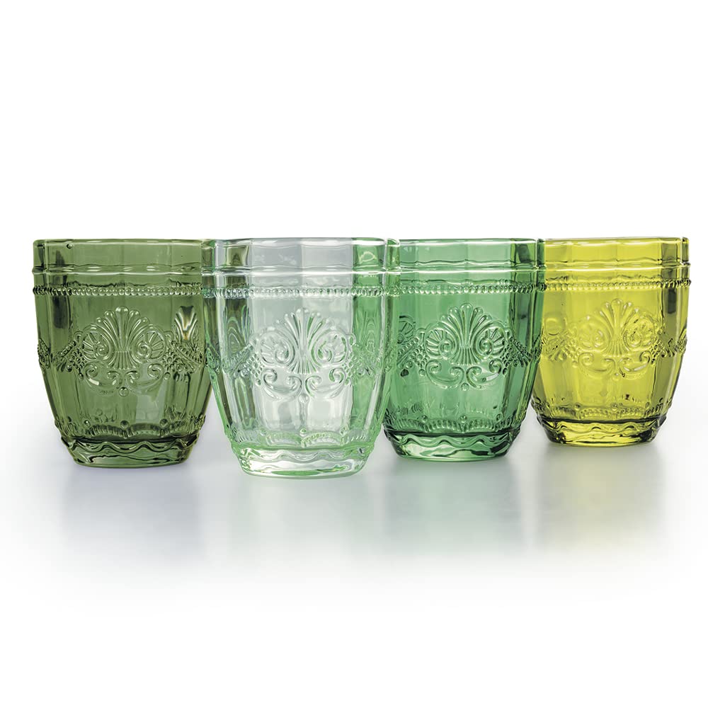 Villa D’Este Lot 4 Verres Syrah Greenery 265 Ml – Guilloché Bleu-Vert, Élégance Table Inspirée Nature