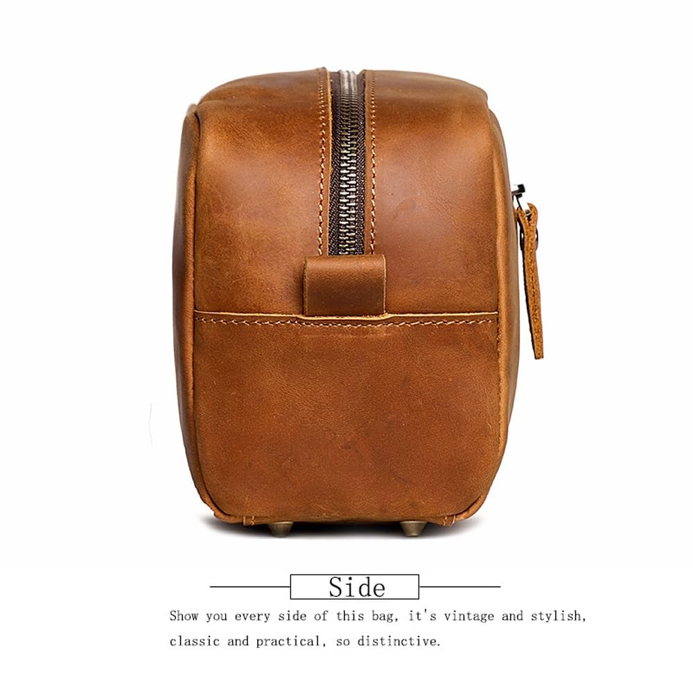 Neceser de Piel I Neceser de Piel para Hombre y Mujer I Neceser de Viaje para cosméticos o Afeitado I Marrón Vintage