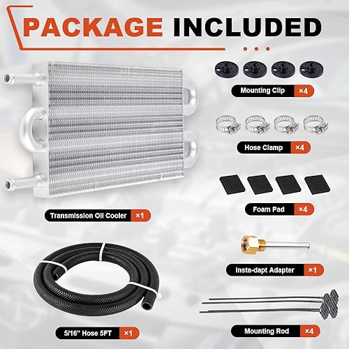 Miniatura 5 de BARTOO Kit de enfriador de aceite universal de transmisión de 516 pulgadas, kit de enfriador de aceite de aleta y tubo de 4 pasos de aleación de