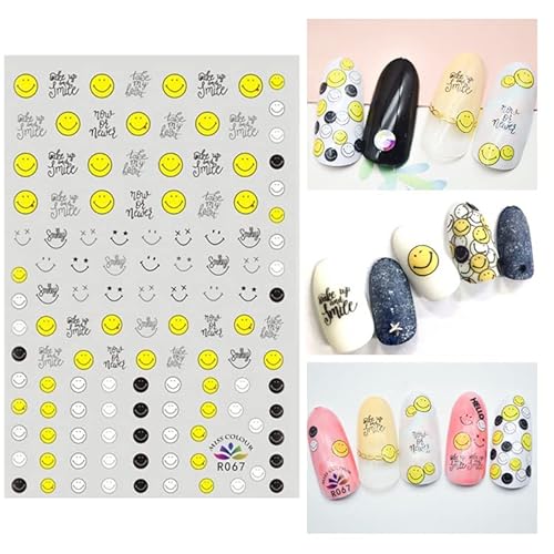 Jmeowio Smile Face Nail Art Stickers 3D Self Adhesive Pegatinas Para Uñas Yellow Smile Happy Lucky Design Manicure Tips Nail Decoration For Women Girls Kids Grift 6 Sheets thumb #3