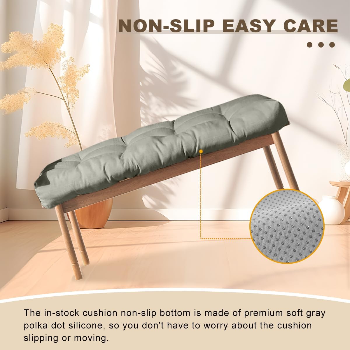Bench Cushion 30 inches,Indoor/Outdoor Non-Slip Tufted Cushions, Premium Waterproof Linen, Soft Piano Sofa Cushions, Entryway Storage, Bay Window, High-Density Memory Foam(Medium Grey-30x14x4in)