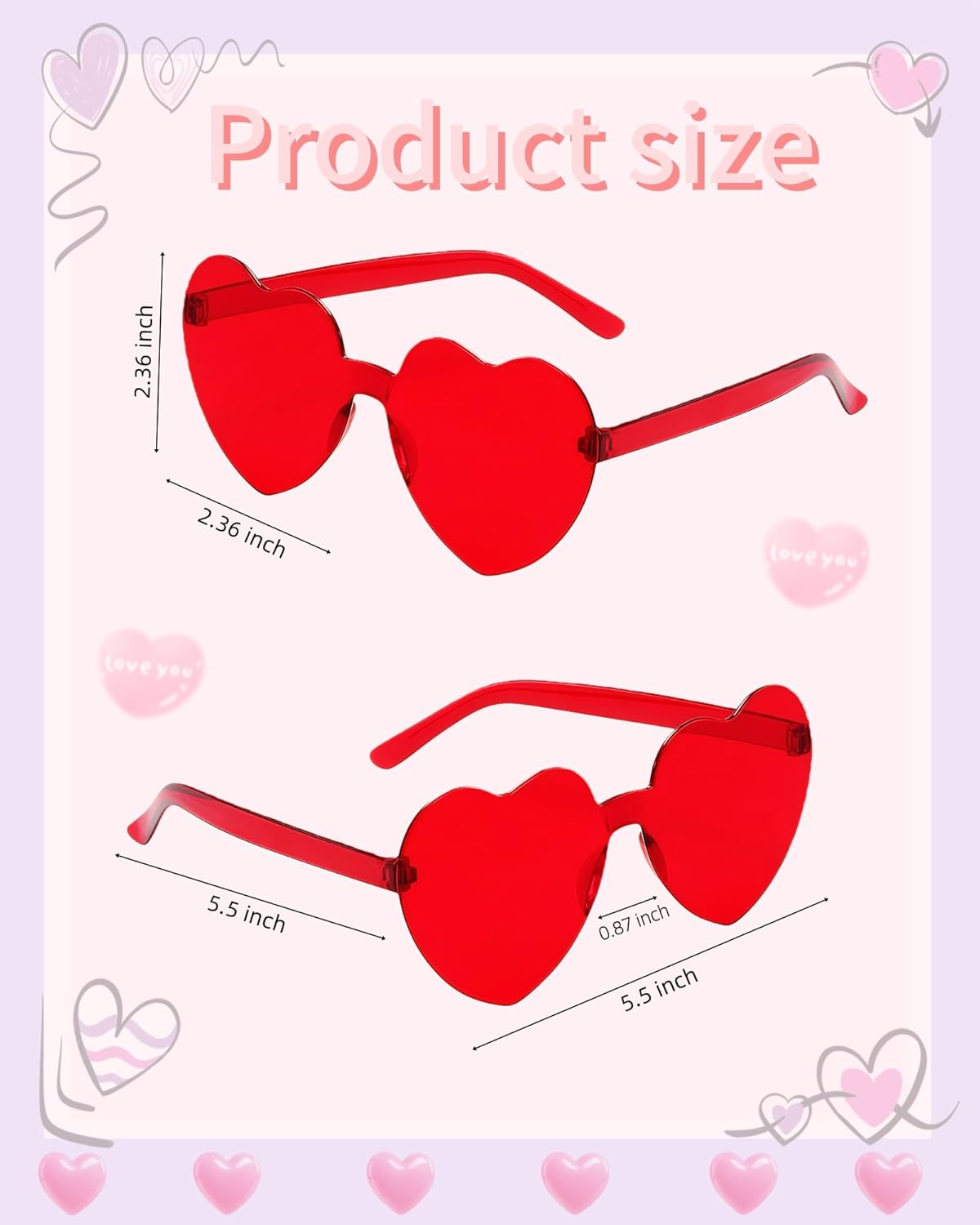 50/100 Pairs Heart Shaped Sunglasses Bulk, Candy Color Transparent Heart Glasses, Women's Bachelorette Party Favor - Image 2