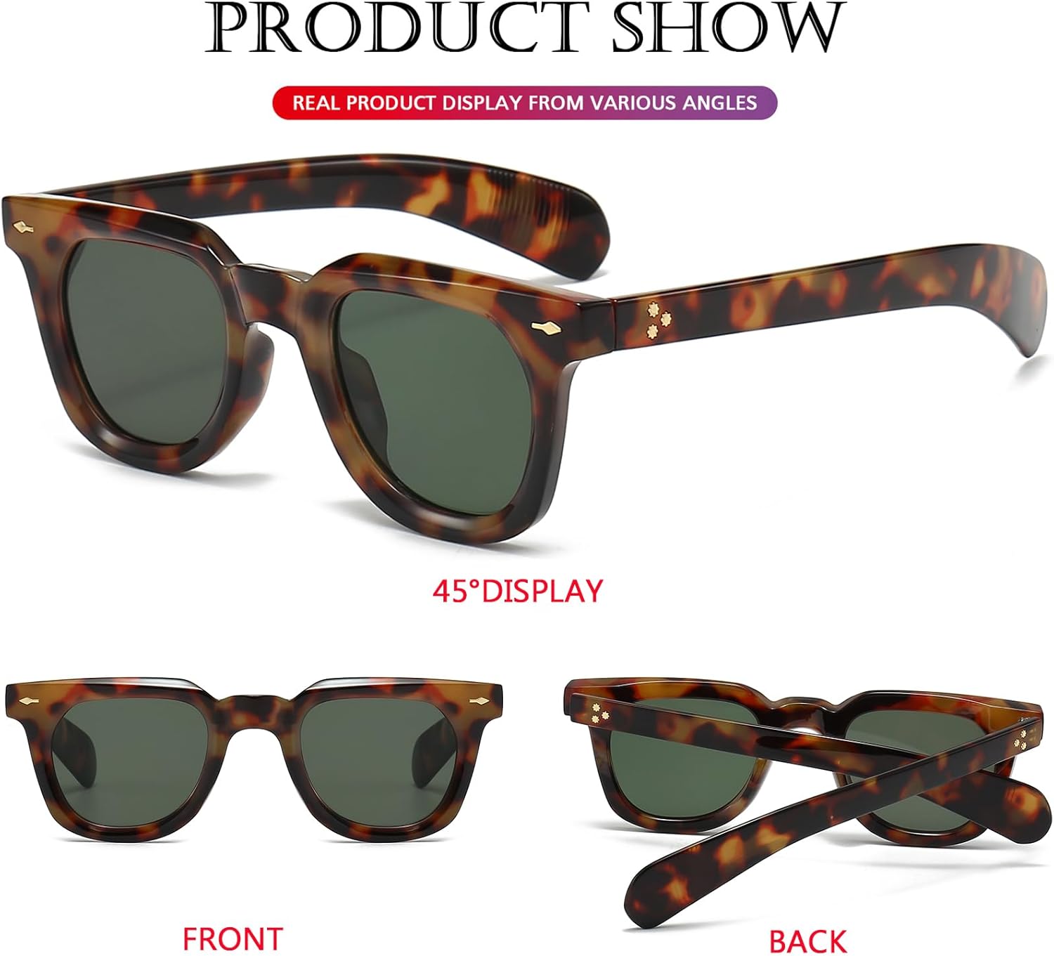 PORADAY Square Sunglasses for Women Men Trendy Thick Frame Sun Glasses Black Shades - Image 6